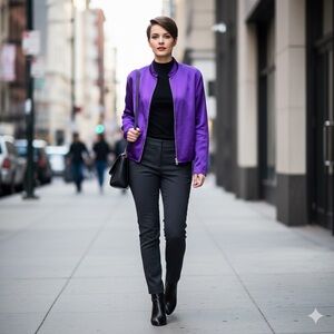 Vintage St. John Purple Bomber Jacket M Medium Griffith Gray Zip Designer Luxury